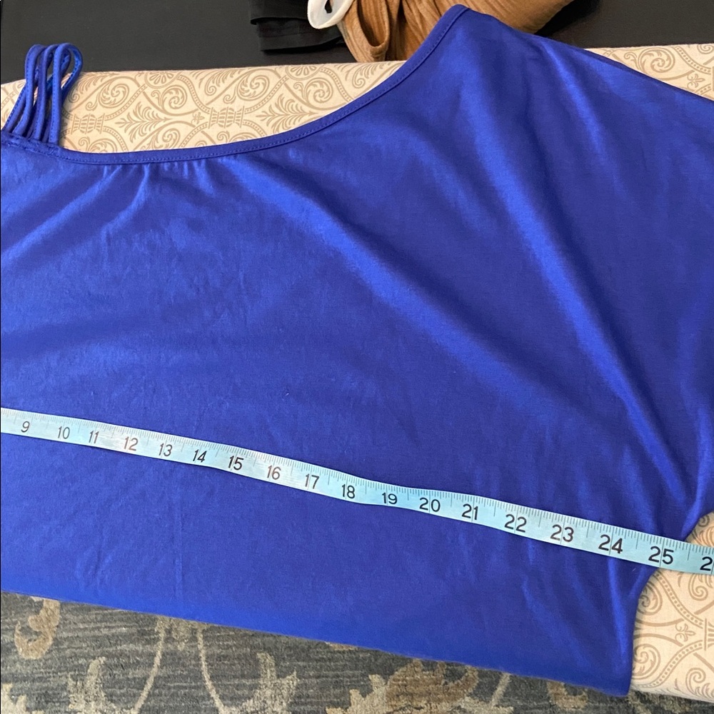 3/$12 Shein Curve Blue-Purple Polycotton Off One Shoulder Tee T-Shirt Blouse Top - Picture 7 of 8